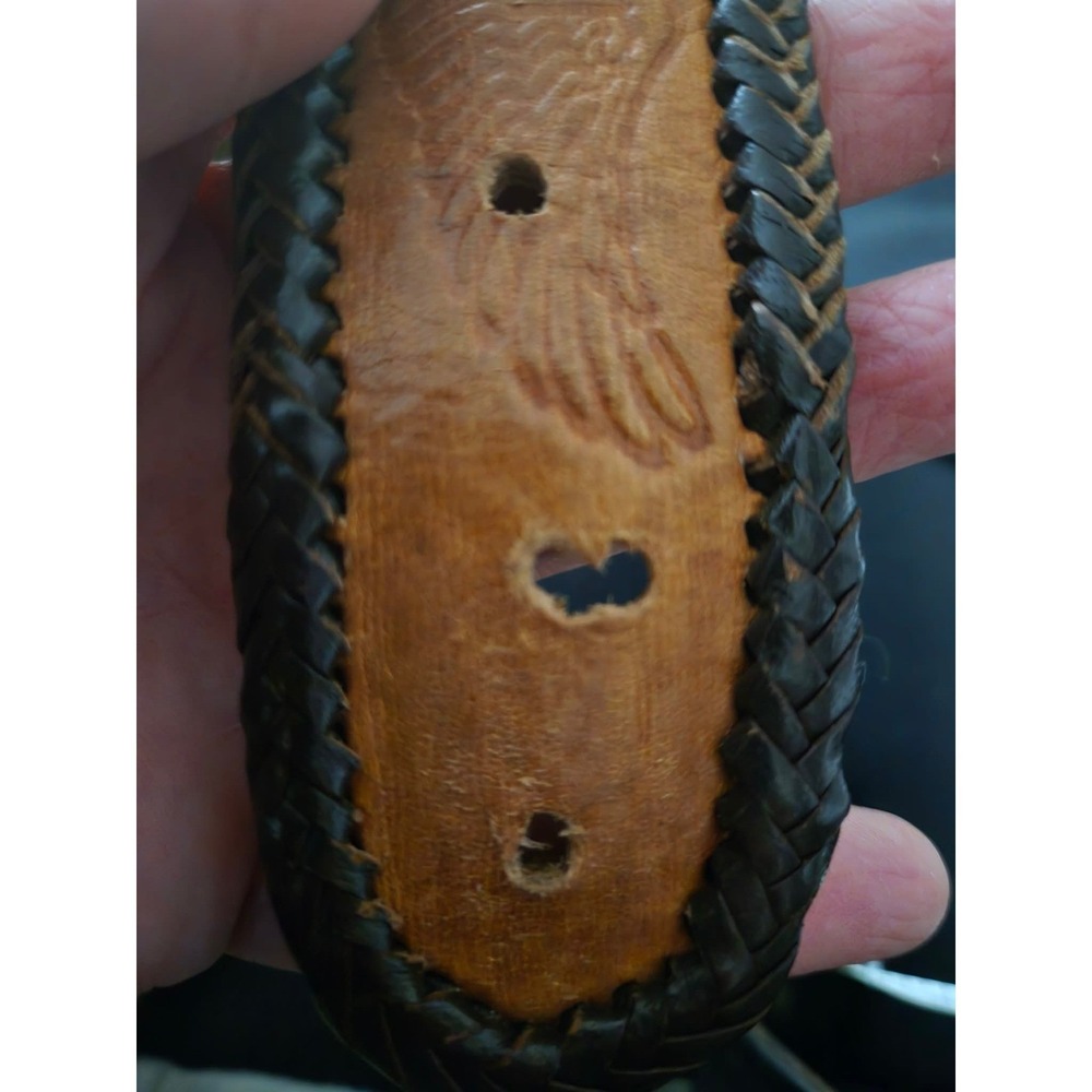 Vintage Harley Davidson USA Leather Eagle Belt 41" 2" Wide Braided Biker - Picture 8 of 8